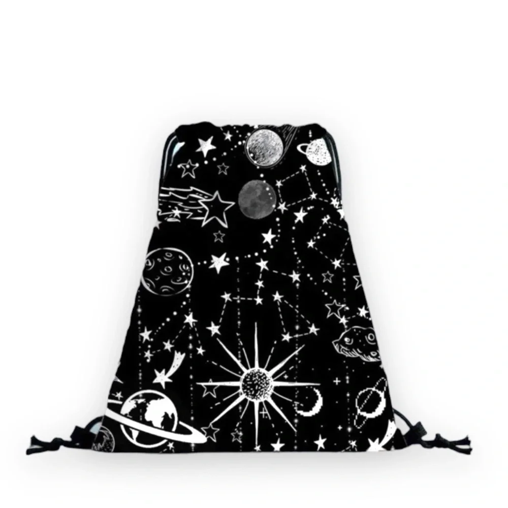 New Celestial Handmade Black White Drawstring Backpack Cinch Bag Water Resistant - Picture 2 of 12